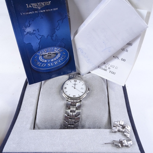 511 - LONGINES - a Vintage stainless steel Flagship quartz wristwatch, ref. L5.646.4, white dial with stee... 