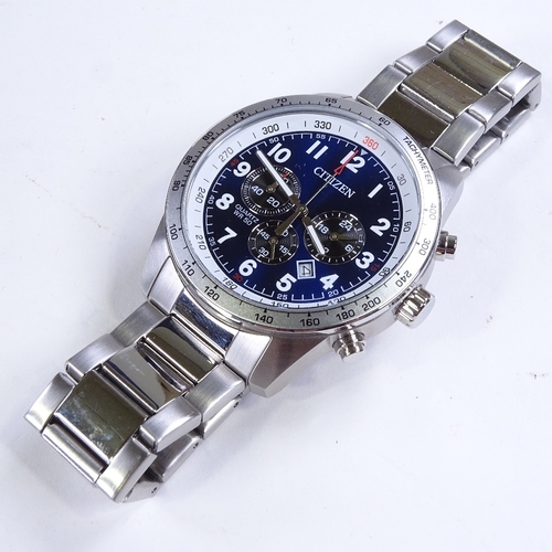 516 - CITIZEN - a stainless steel Eco-Drive WR50 quartz chronograph wristwatch, ref 0520-S106788, blue dia... 