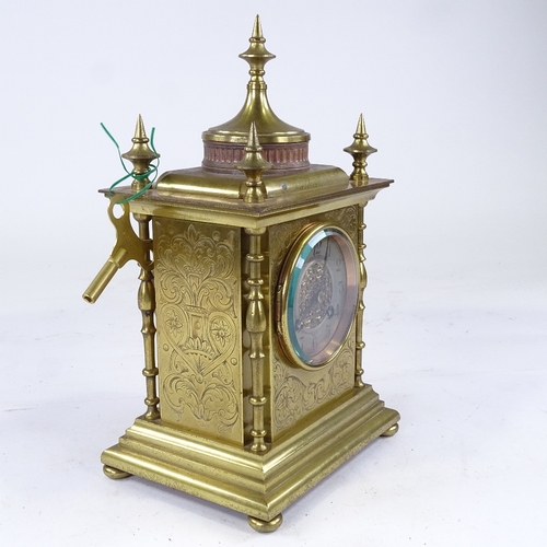 534 - A late 19th/early 20th century French gilt-bronze 8-day mantel clock, by T R Russell of Paris, silve... 