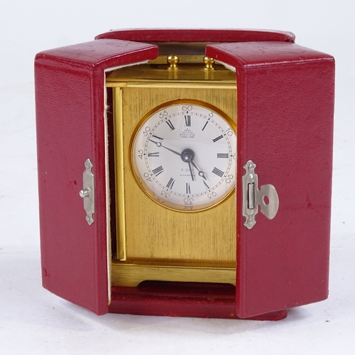 542 - PONTIFA - a Vintage brass-cased 8-day carriage clock, white dial with Roman numeral hour markers and... 