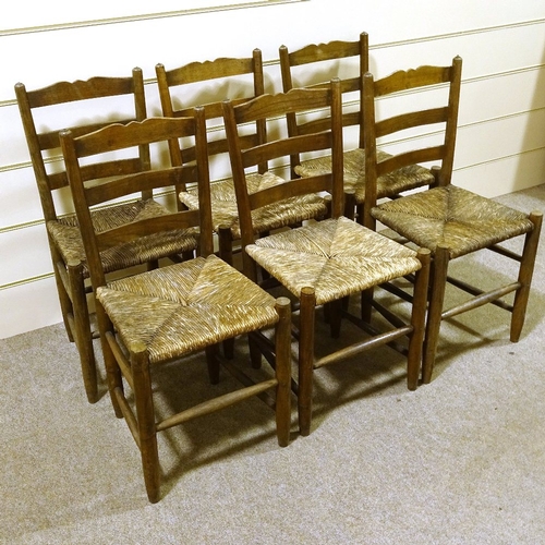 141 - A set of 6 1920s Gordon Russell Cotswold School Arts and Crafts rush-seated side chairs, 4 retaining... 