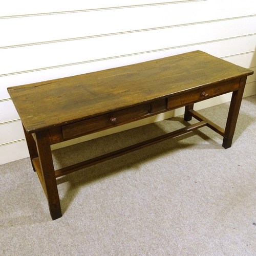 158 - An 18th century oak farmhouse table, with 2 frieze drawers and square stretchers, 175cm x 65cm