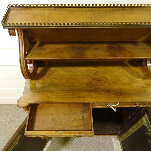 239 - A Regency rosewood chiffonier of small size, with brass galleried open shelves above, 2 frieze drawe... 