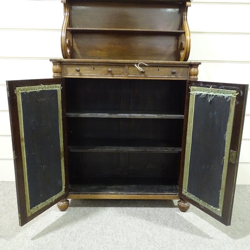 239 - A Regency rosewood chiffonier of small size, with brass galleried open shelves above, 2 frieze drawe... 