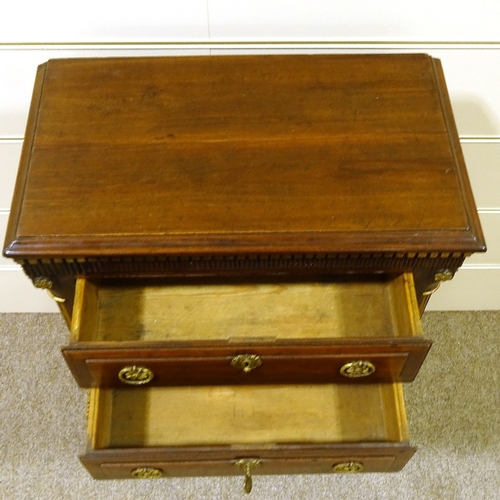 341 - A 19th century parcel gilt mahogany 3-drawer side table of small size, with corner columns, turned s... 