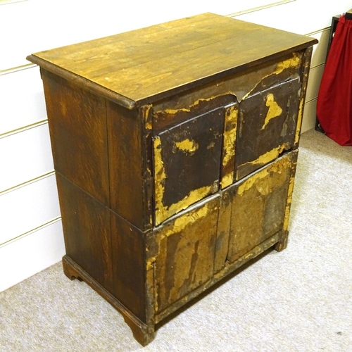 414 - An 18th century oak chest of 3 long and 3 short drawers of small size, in 2 parts, width 78cm, heigh... 