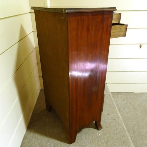 415 - An Edwardian narrow mahogany bow-front tall chest of 6 drawers, on splay bracket feet, width 58cm, h... 