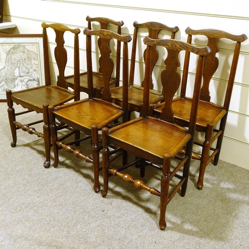 95 - A set of 18th century ash country dining chairs, with panelled seats, turned supports and stretchers