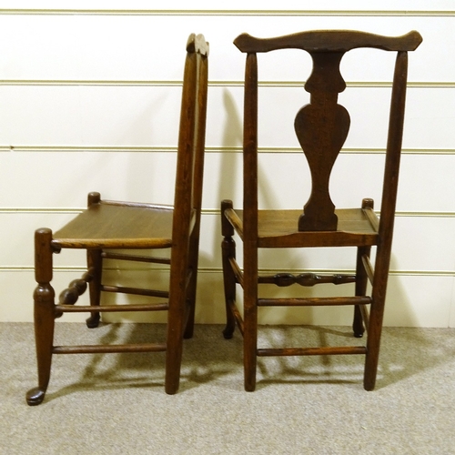 95 - A set of 18th century ash country dining chairs, with panelled seats, turned supports and stretchers