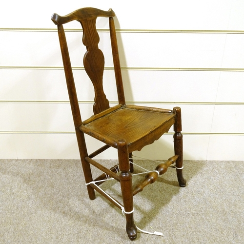 95 - A set of 18th century ash country dining chairs, with panelled seats, turned supports and stretchers