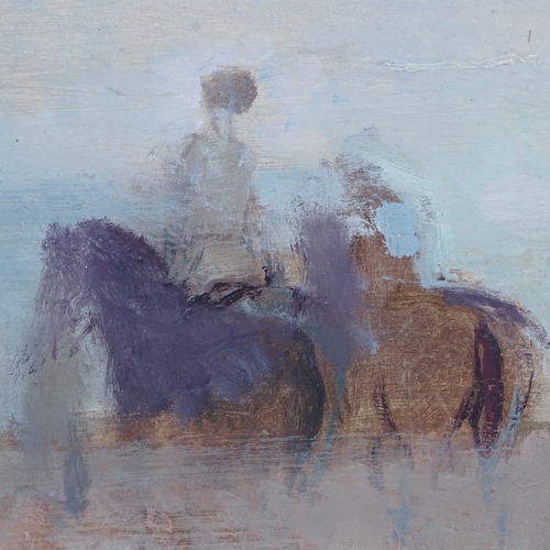 1005 - Fred Cuming, oil on board, horse riders at the beach, signed, 7