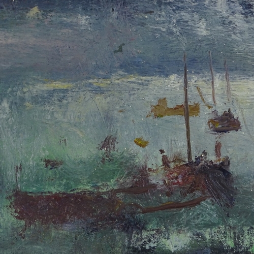 1006 - Fred Cuming, oil on board, Hove by moonlight, 1992, Exhibition label verso, 4