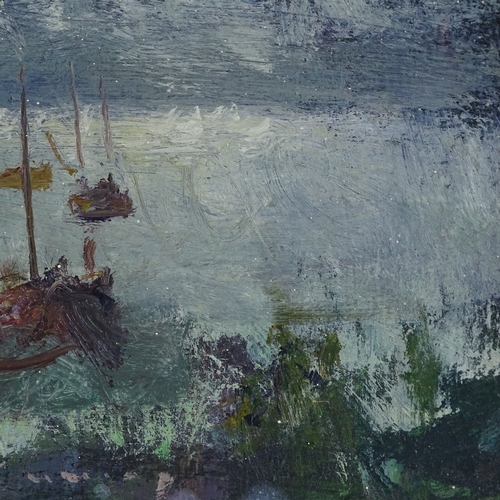 1006 - Fred Cuming, oil on board, Hove by moonlight, 1992, Exhibition label verso, 4