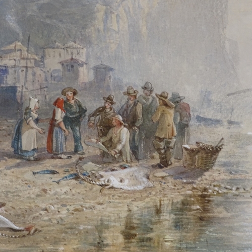 1011 - William Collingwood Smith RWS (1815 - 1887), watercolour, fish market Hastings beach, signed, with o... 