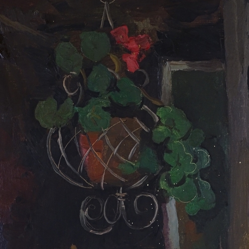 1017 - Allan Walton, oil on canvas, cottage window, signed with Exhibition label verso, 30