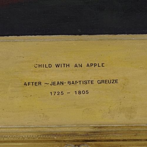 1021 - After Greuze, 19th century oil on canvas, child with apple, unsigned, 18