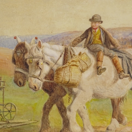 1023 - H Brooks, watercolour, farm boy and work horses, signed and dated 1890, 14