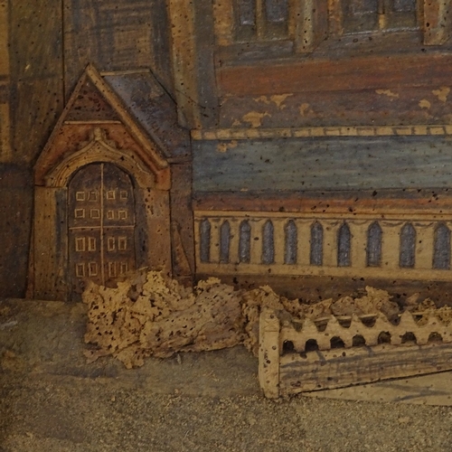 1024 - A 3-dimentional cork picture depicting a church, late 19th or early 20th century, in glazed cabinet ... 