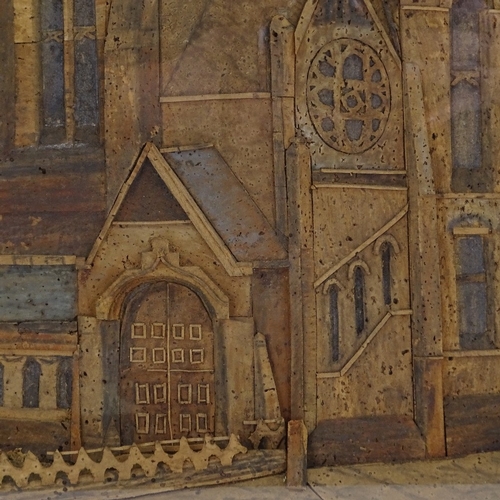 1024 - A 3-dimentional cork picture depicting a church, late 19th or early 20th century, in glazed cabinet ... 