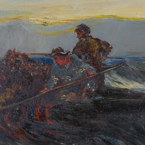 1034 - M Lance-Gray, oil on canvas, boat on rough seas, signed and dated 1926, 20