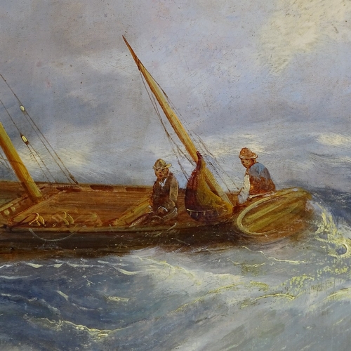 1035 - 19th century oil on canvas, shipping on rough seas, 24