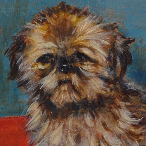 1045 - W A Remy, oil on board, Terrier puppies, signed, 6.5