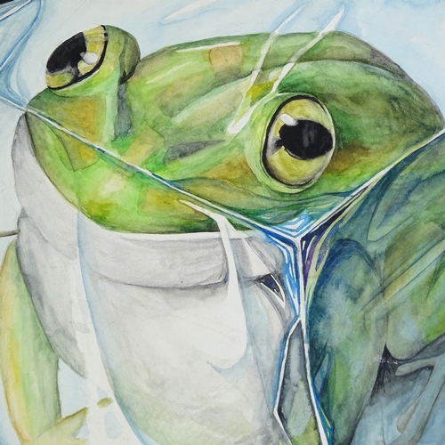 1068 - Watercolour, frog in ice, unsigned, 15