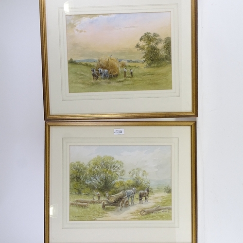 1086 - Christopher Jarvis, pair of watercolours, haymaking and timber workers, signed, 11