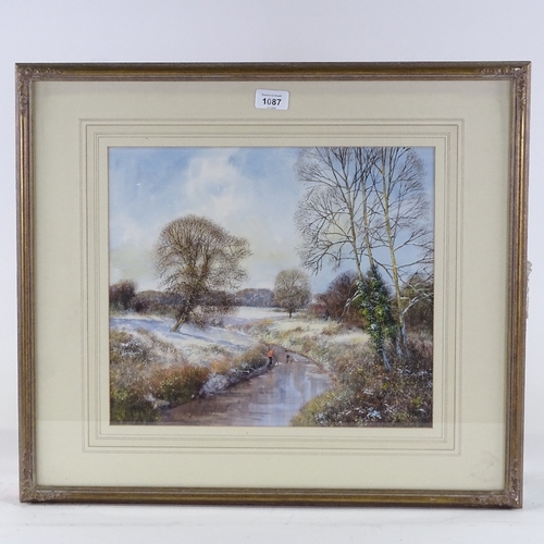 1087 - Clive Madgwick, watercolour, winter stream, signed, 12.5