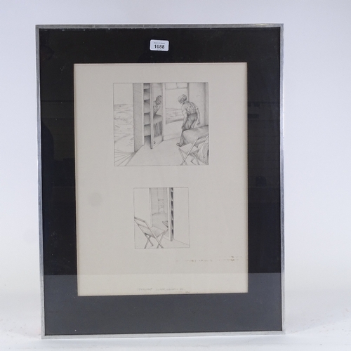 1088 - Stewart Mackinnon, pencil drawing, man rising from bed, signed and dated 1972, 19