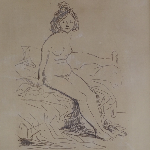 1092 - Forain, etching, seated nude, signed in pencil, no. 5/25, plate 11.5