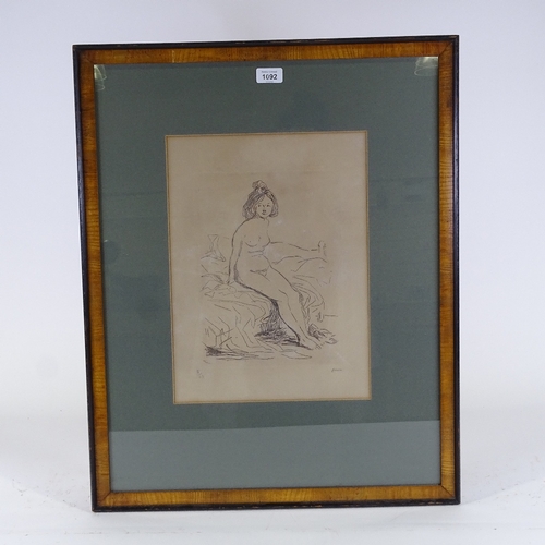 1092 - Forain, etching, seated nude, signed in pencil, no. 5/25, plate 11.5