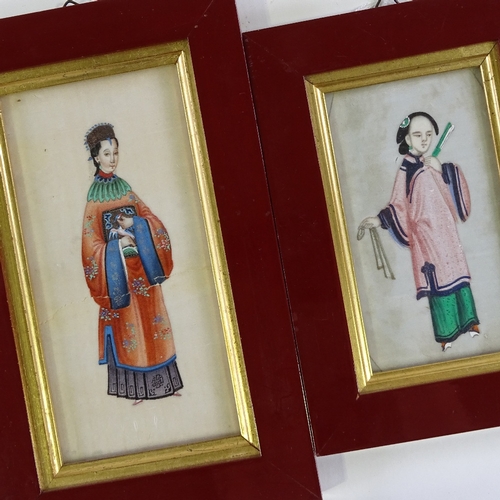 1095 - 2 Chinese watercolours on paper, court figures, largest 6.5