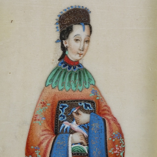 1095 - 2 Chinese watercolours on paper, court figures, largest 6.5