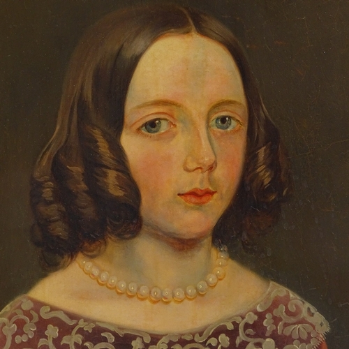 1098 - 19th century oil on panel, portrait of a girl, unsigned, 17.5