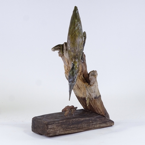 1103 - Clive Fredriksson, carved and painted wood sculpture, kingfisher, height 20