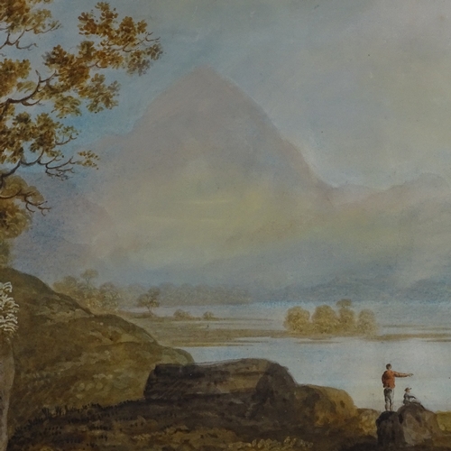 1109 - 19th century watercolour, lake scene, unsigned, 15