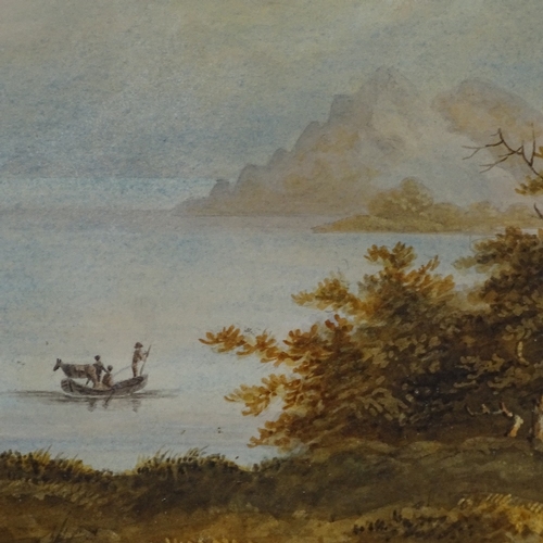 1109 - 19th century watercolour, lake scene, unsigned, 15