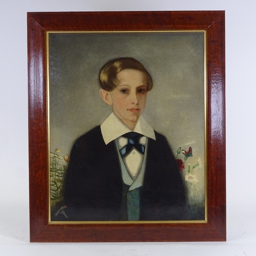 1113 - 19th century oil on canvas, portrait of a young boy, unsigned, 24