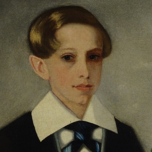 1113 - 19th century oil on canvas, portrait of a young boy, unsigned, 24