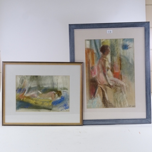 1116 - Coloured pastels, seated nude, indistinctly signed, 19