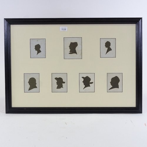 1118 - A group of paper cut-out silhouettes mounted in common frame, overall frame size 20