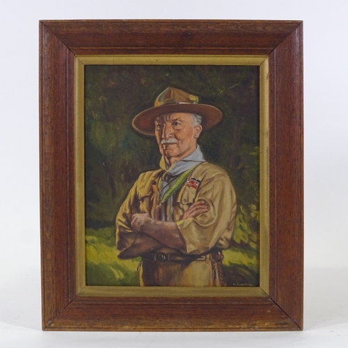 1119 - C C Harding, oil on board, portrait of Lord Baden-Powell, 12