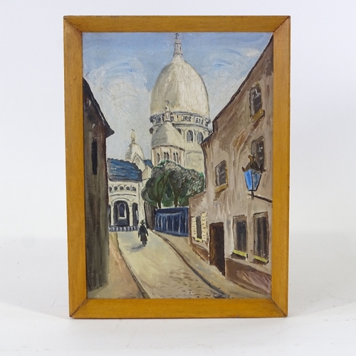 1121 - Mid-20th century oil on canvas, Paris street scene, Montmartre, unsigned, 14