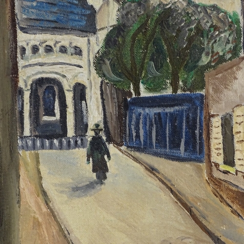 1121 - Mid-20th century oil on canvas, Paris street scene, Montmartre, unsigned, 14