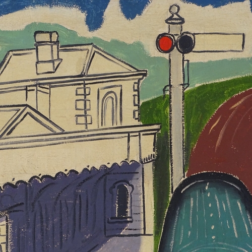 1125 - After Edward Bawden, oil on canvas, station, unsigned, 20