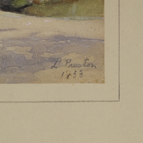 1129 - Lawrence Preston (1183 - 1960), watercolour, landscape with cyclist, signed and dated 1953, 11