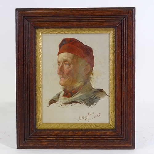 1130 - James Hayllar RBA (1829 - 1920), oil on card, portrait of an Italian fisherman, dated 1883, 8.5