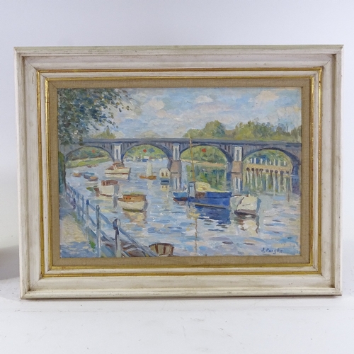 1135 - Jan Kurzke (1905 - 1981), oil on board, Richmond Bridge, signed, 14