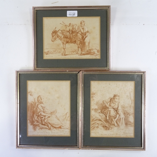 1137 - 3 19th century sepia engravings, framed (3)